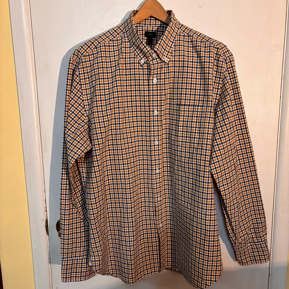 J.CREW Men's Shirt Size XL Long Sleeve Button Up Plaid Cotton Blue/Yellow Pocket